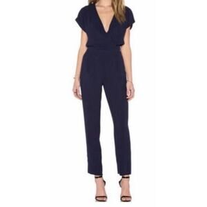 Diane Von Furstenberg Emerson Jumpsuit •6• Crepe Short Sleeve Navy Blue